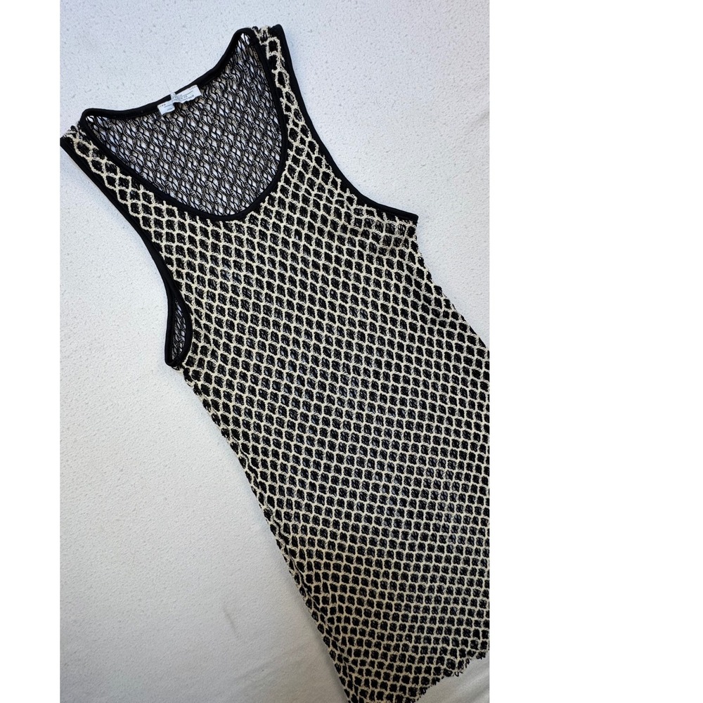Zara Knit Dress Womens S Black Cream Crochet Net Sleeveless Mini Boho